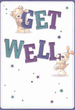 Radiating warmth and playful optimism, this get well card captures the heart with two endearing characters-a smiling teddy bear and a jubilant puppy-each cradling and balancing vibrant, oversized letters that spell 'Get Well' in a lively palette of indigo and teal. Their joyful energy leaps from a creamy white background, the colours wedding confidence with a gentle touch. Sprinkled amid the figures, starbursts in deep blue and soft lavender gleam like good wishes floating over Tilehouse Street after a spring shower. The illustrations render the fur of both animals so plush and inviting, evoking the comfort of a favourite blanket or a bouquet delivered on a quiet morning in Hitchin. More than just a message, this card extends a heartfelt offering of reassurance-a visual and emotional salve ideal for sending sincere, tender care to anyone on the mend in our close-knit market town.